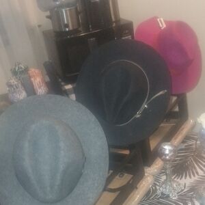 Chic Gray and Black Hats with Pink Accent